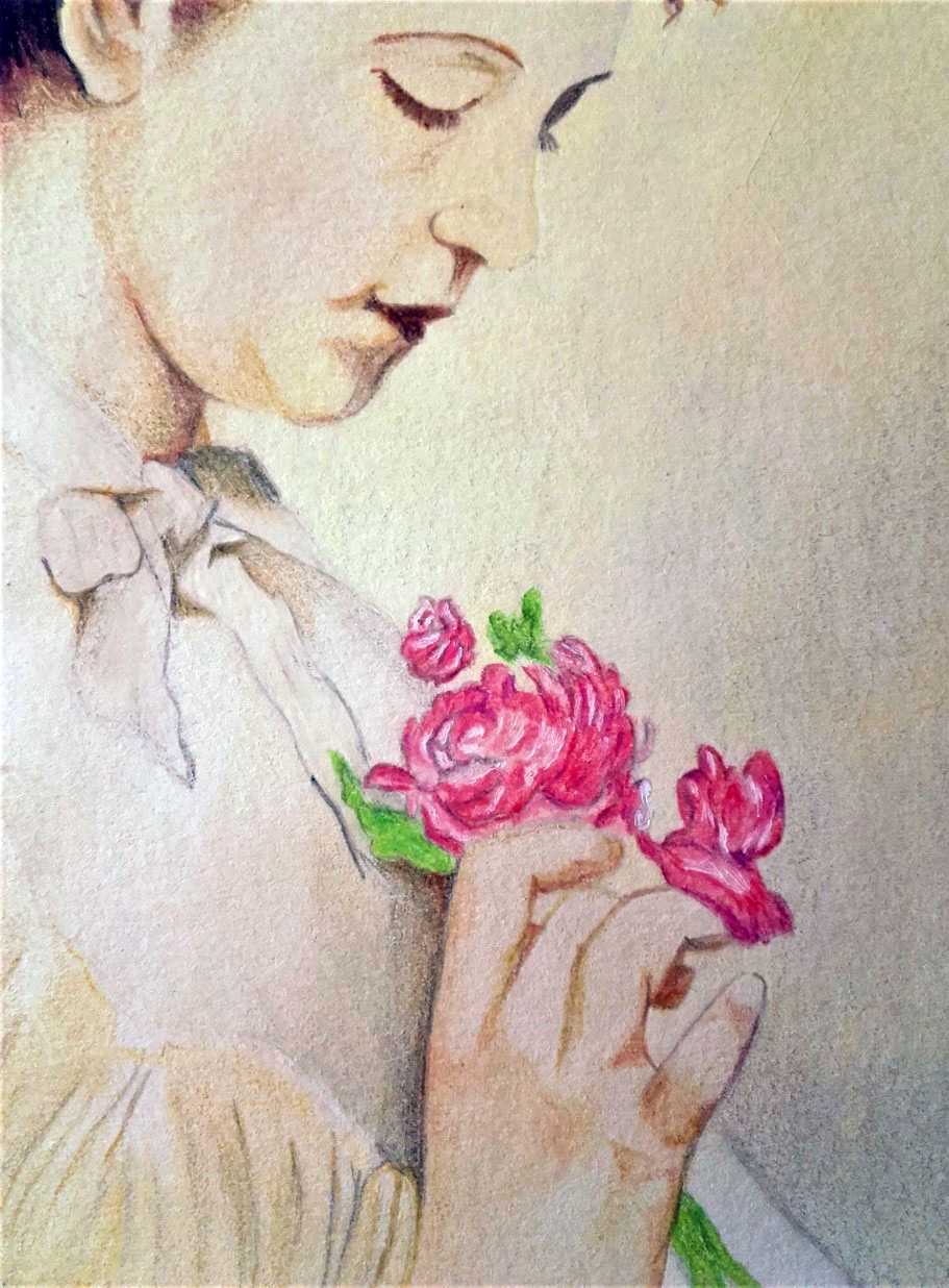 Dame-a-la-rose-crayons-couleur-support-papier-canson-format-32x24b